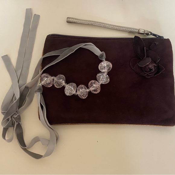 Burgundy suede leather wristlet - Picture 2 of 6